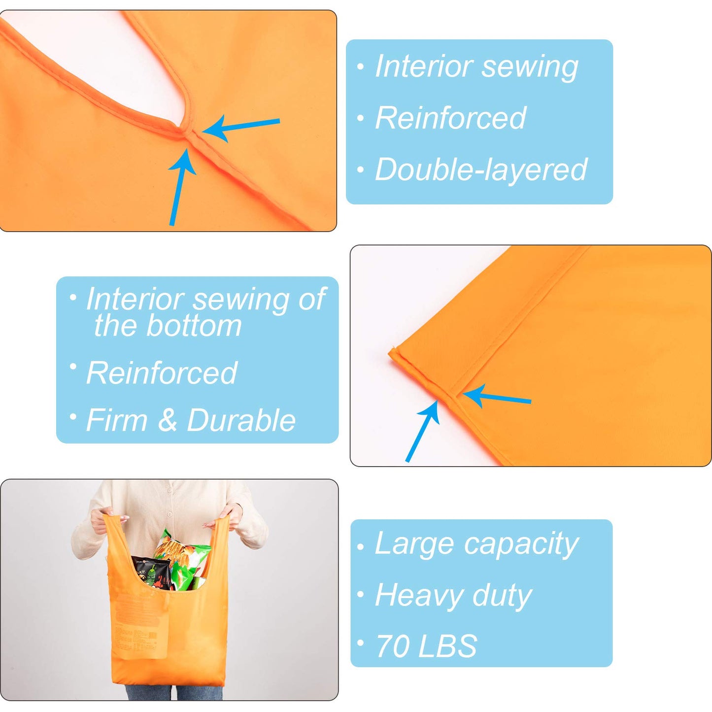 CiCiGo Large Reusable Bags Shopping Washable Foldable 6 Pack Grocery Bags Heavy Duty Lightweight Folding Gift Tote Bag Durable Polyester Color