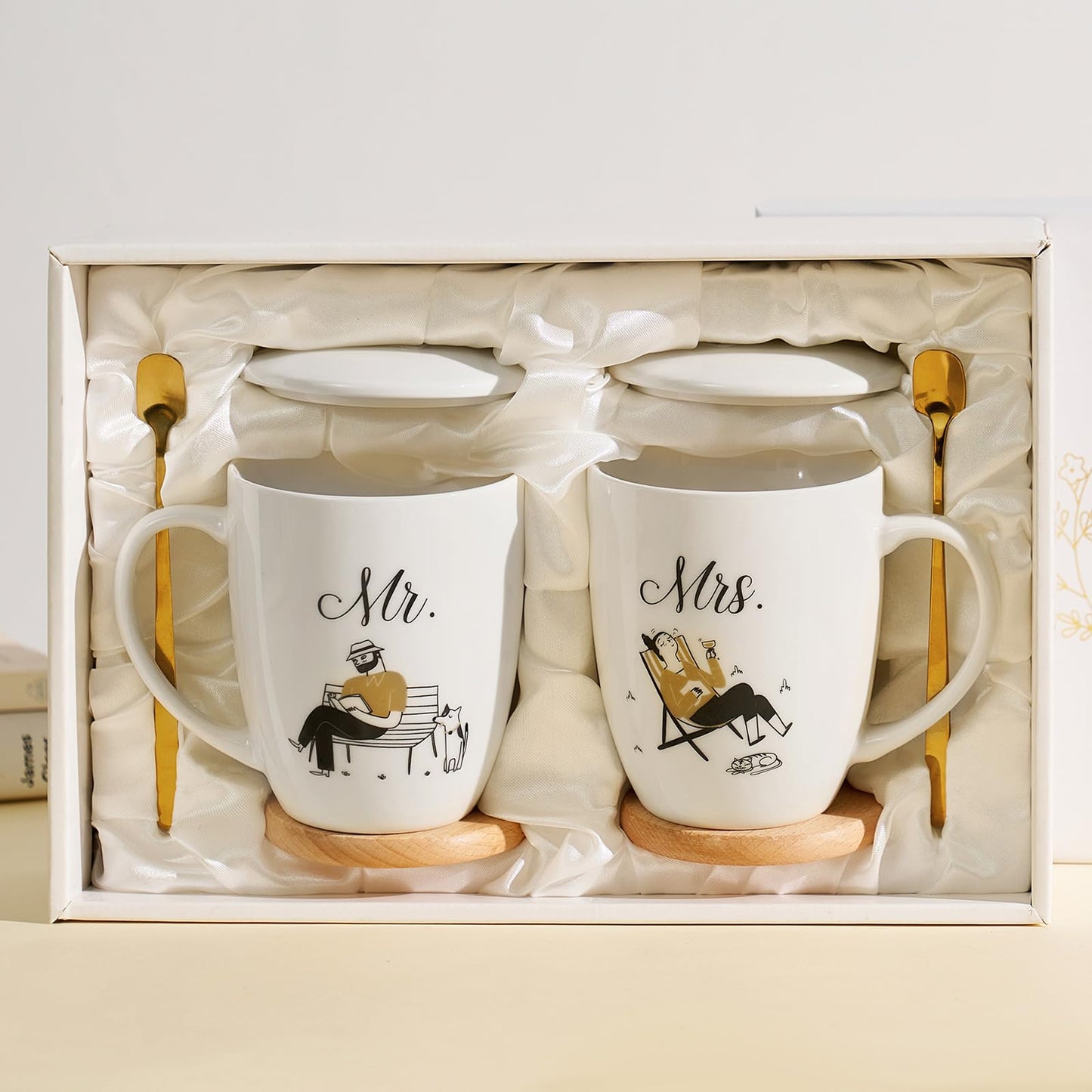 AW BRIDAL 16 OZ Mr and Mrs Coffee Mug Set of 2, Ceramic Engagement Anniversary Honeymoon Wedding Gifts for Newlywed Couples, Bridal Shower Bachelorette Gift For Bride