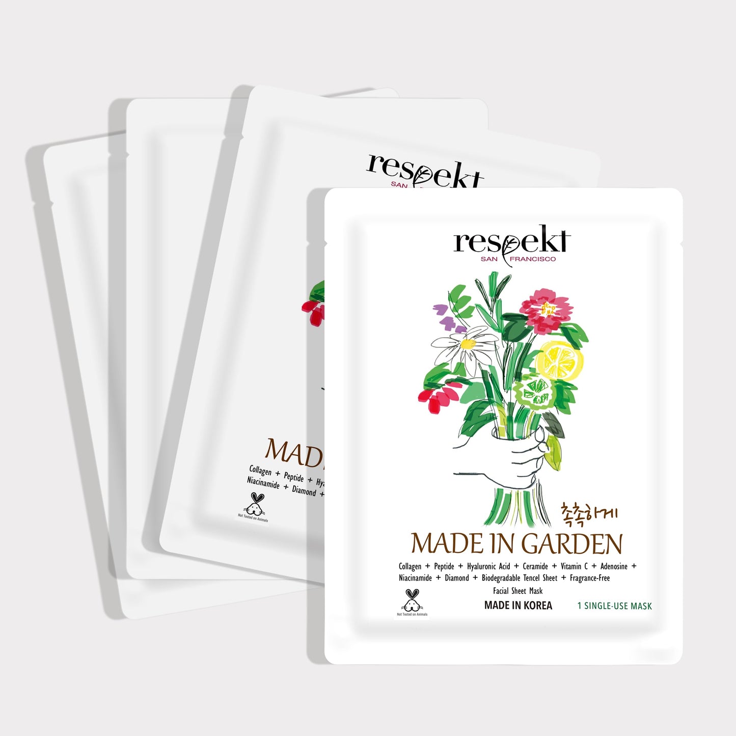 RESPEKT Facial Sheet Mask for Pore Tightening, Collagen Boost, Dark Spots, Moisturizing, Wrinkles: Collagen, Peptide, Hyaluronic Acid, Diamond Powder, Niacinamide, Biodegradable Sheet