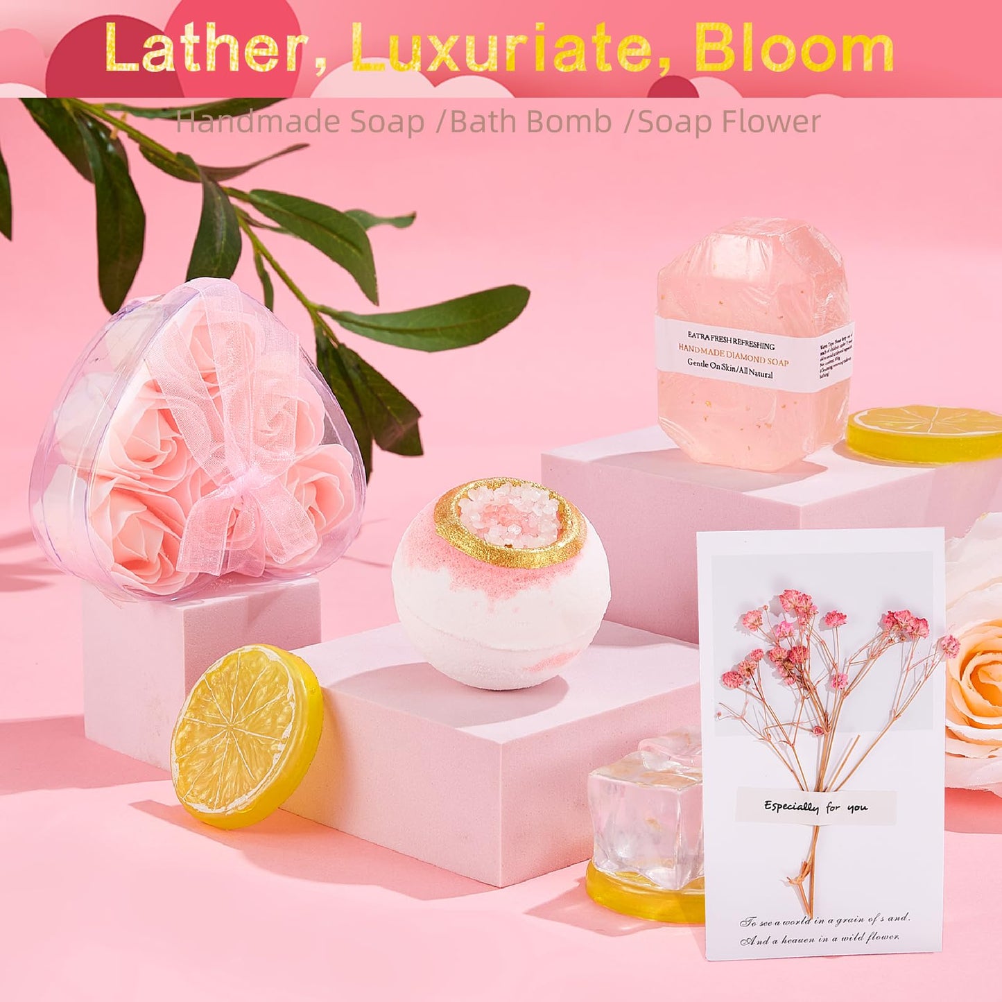 LuckyBundle Birthday Gifts for Women - Luxury Self Care Gift Basket for Her, Mom, Sister, Bestied Coworker - Unique Spa Care Package with Flannel Blanket - Ideal for Mother's Day, Get Well Soon