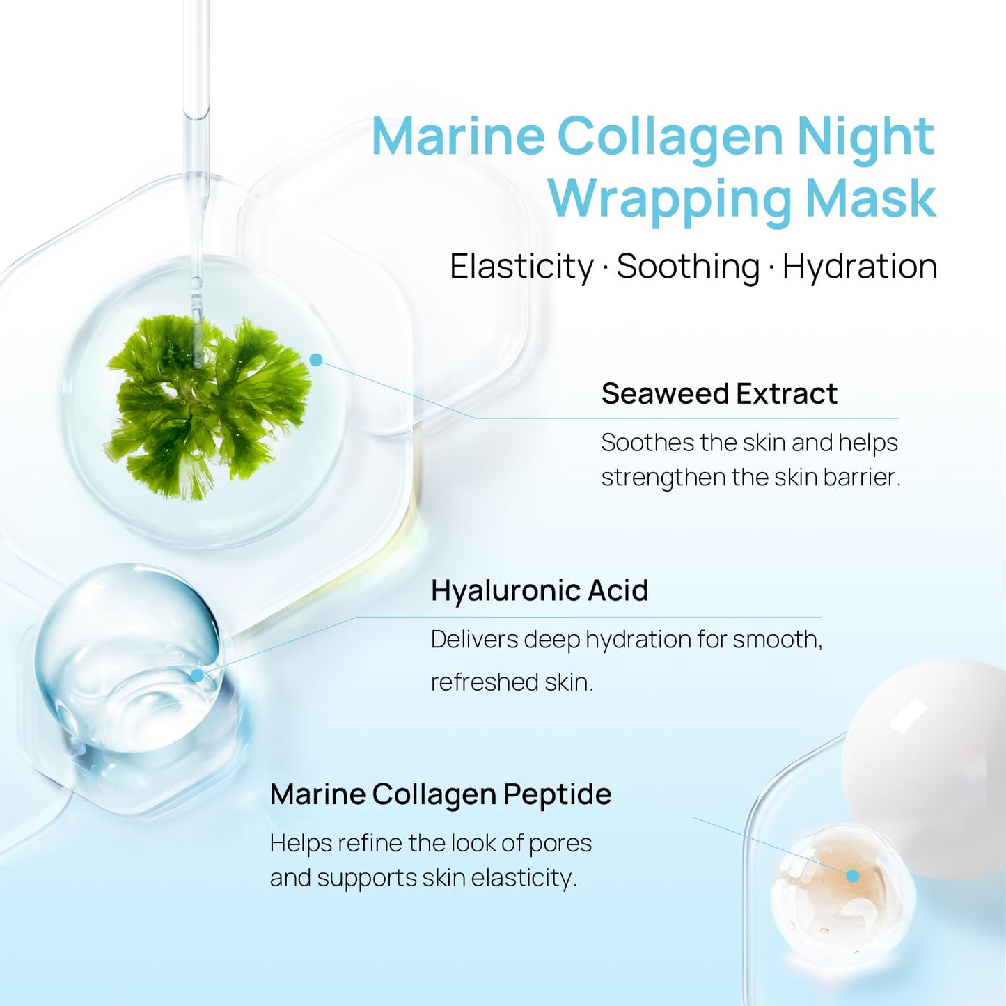 Bleuvél Collagen Overnignt Wrapping Mask - Peel Off Face Mask for Glass Skin with Marine Collagen & Seaweed Extract for Hydrating, Firming & Elasticity 2.5 fl.oz./75ml