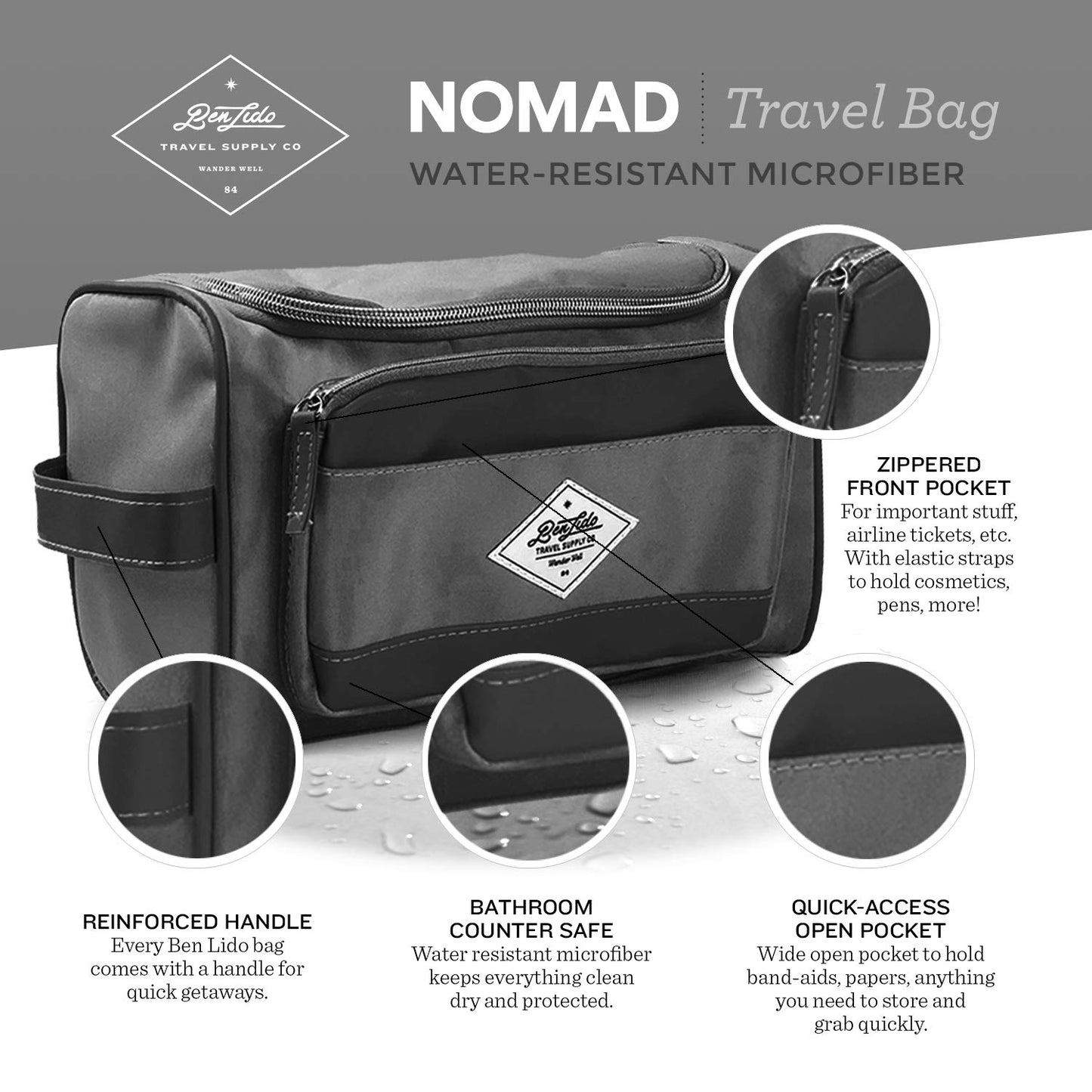 Convenience Kits International Men's Premium 15-Piece Kit wth Travel Size TSA Compliant Essentials, Featuring: Head & Shoulders Dandruff Shampoo Classic Clean and Palm Scalp Brush in Black Dopp Bag