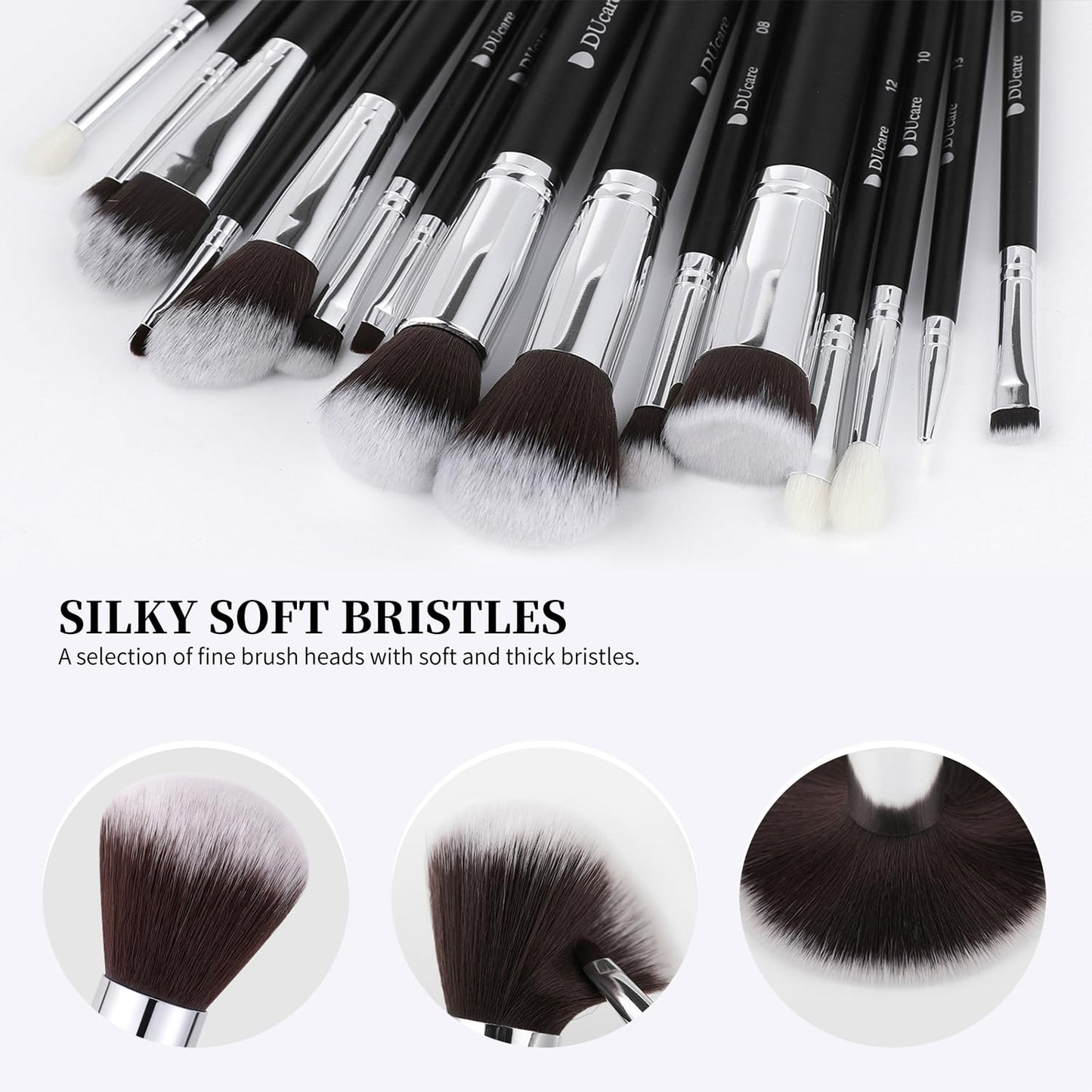 DUcare Makeup Brushes with Bag,15Pcs Makeup Brush Set Christmas Gift Travel Kabuki Foundation Blending Blush Eyeliner Shadow Brow Concealer Brushes Kit Black
