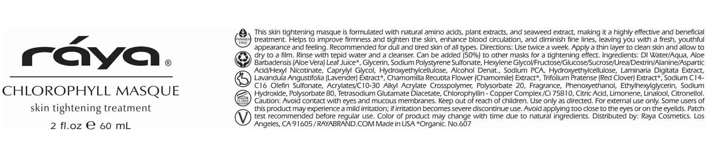 Raya Chlorophyll Masque (607) | Tightening Facial Treatment Mask for All Skin | Reduces Fine Lines and Wrinkles | Skin Tightening Mask for Face Skin Care | Face Masks Skincare