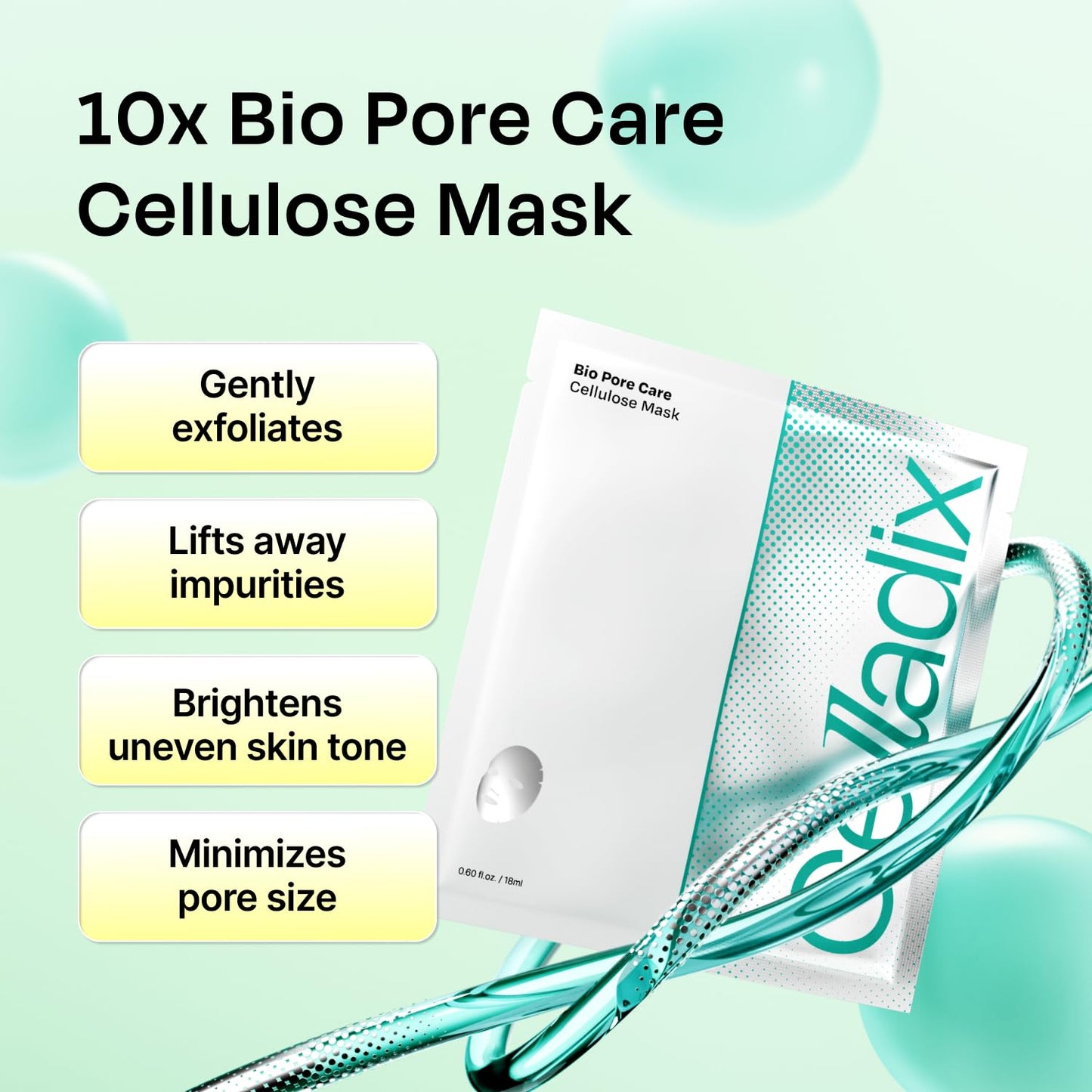 Celladix Bio Pore Care Cellulose Mask – Pore Minimizing & Sebum Control Sheet Mask – Removes Blackheads, Dead Skin Cells & Impurities – Hydrating & Radiance Boost Korean Face Mask, 5 Sheets