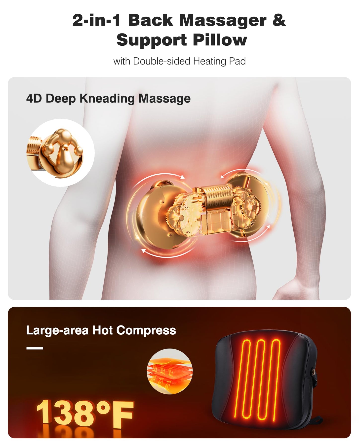 Back Massager with Heat-Shiatsu Neck Massagers Deep Tissue Kneading Massage Pillow for Lower Back Leg Shoulder-Lumbar Support Pillow for Office Chair, Gifts for Mom Dad Women Men