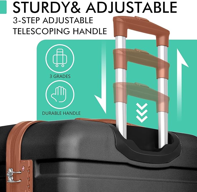 AnyZip Luggage PC ABS Hardside Lightweight Suitcase with 4 Universal Wheels TSA Lock Checked-Medium 24 Inch Black Brown