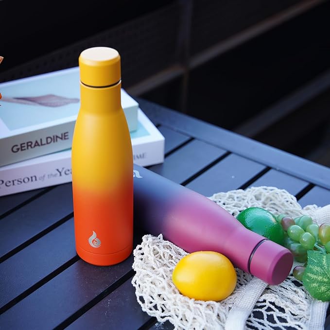 BJPKPK Insulated Water Bottle 12oz Samll Stainless Steel Water Bottles Reusable Metal Thermal Keep Cold and Hot,Sunset Orange