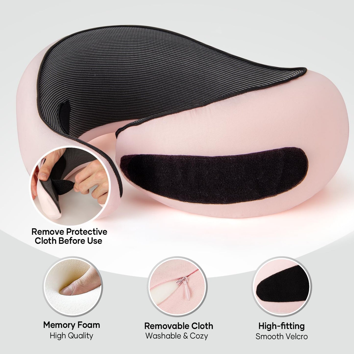 NOCRLG Travel Pillow, Travel Neck Pillow for Airplanes Car, 100% Pure Memory Foam Travel Pillow, Sleeping Essentials for Long Flight 360° Head Support Degree Comfort and Breathability (Pink)
