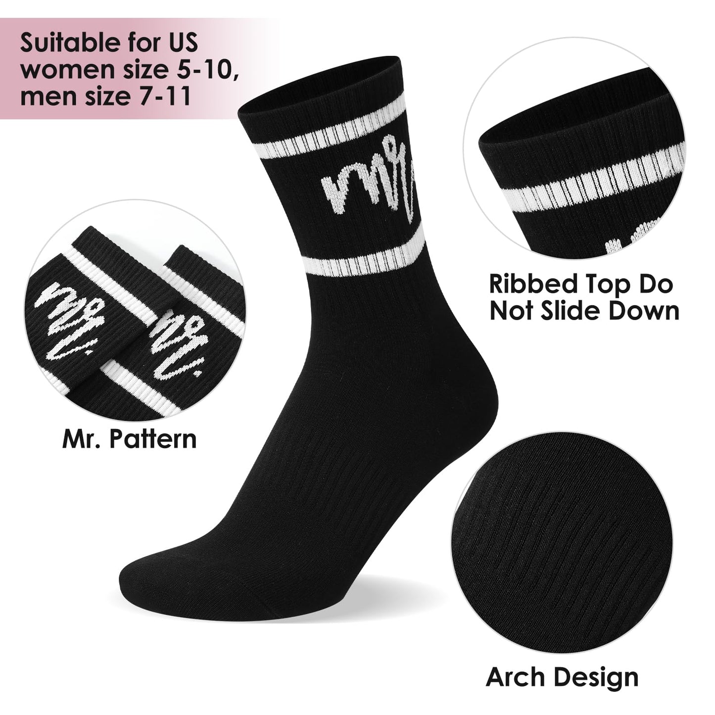 Eurzom 5 Pcs Mr and Mrs Gifts Embroidered Baseball Caps Mr and Mrs Crew Socks Bride and Broom Gift Box Set for Couples Newlywed Honeymoon Bridal Shower Engagement Wedding Favors