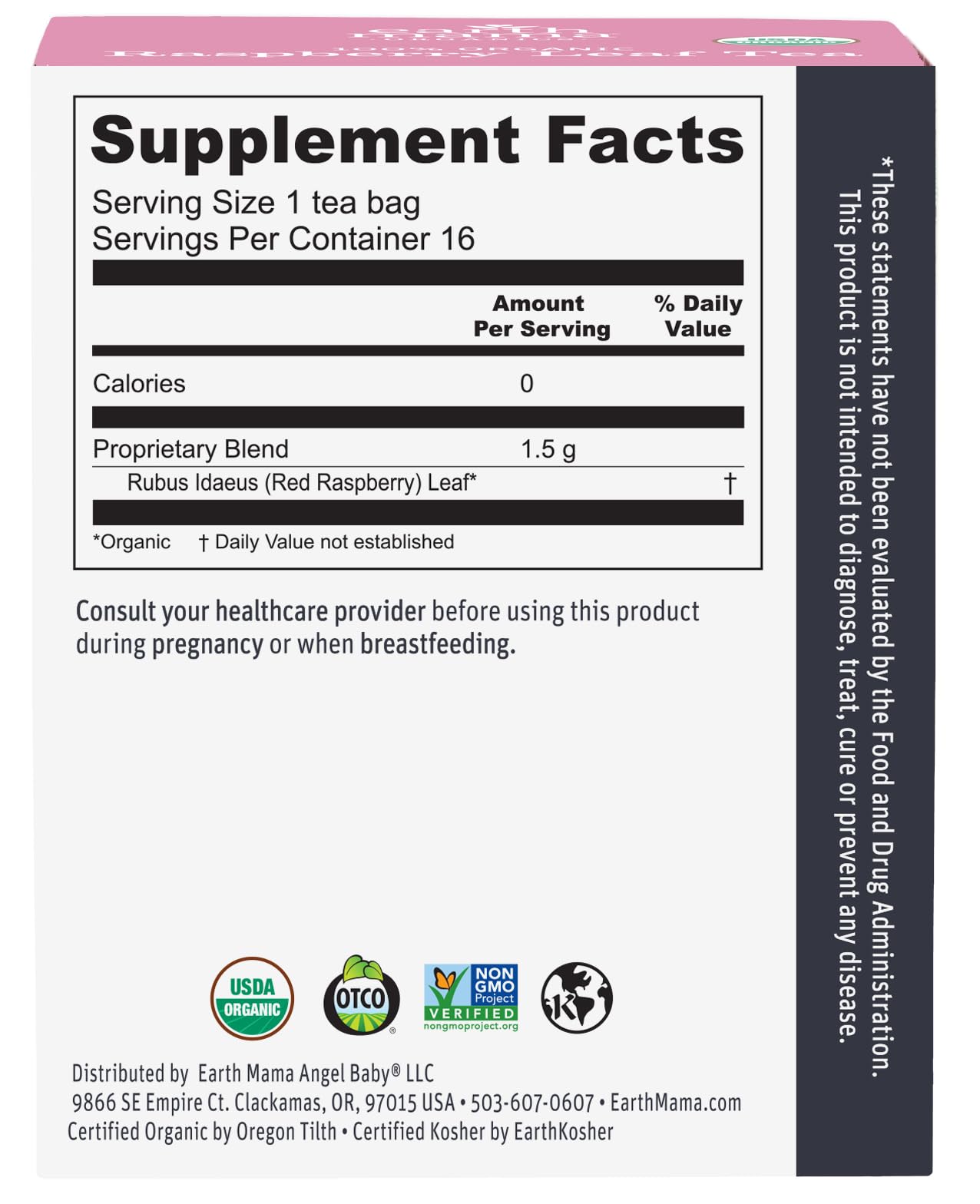 Earth Mama Organic Raspberry Leaf Tea Bags | Labor Tonic & Menstrual Support Herbal Tea, Red Raspberry Leaf Tea for Pregnancy & Postpartum Care Recovery, Caffeine Free Tea, Non GMO, (16-Teabags, 2-Pk)