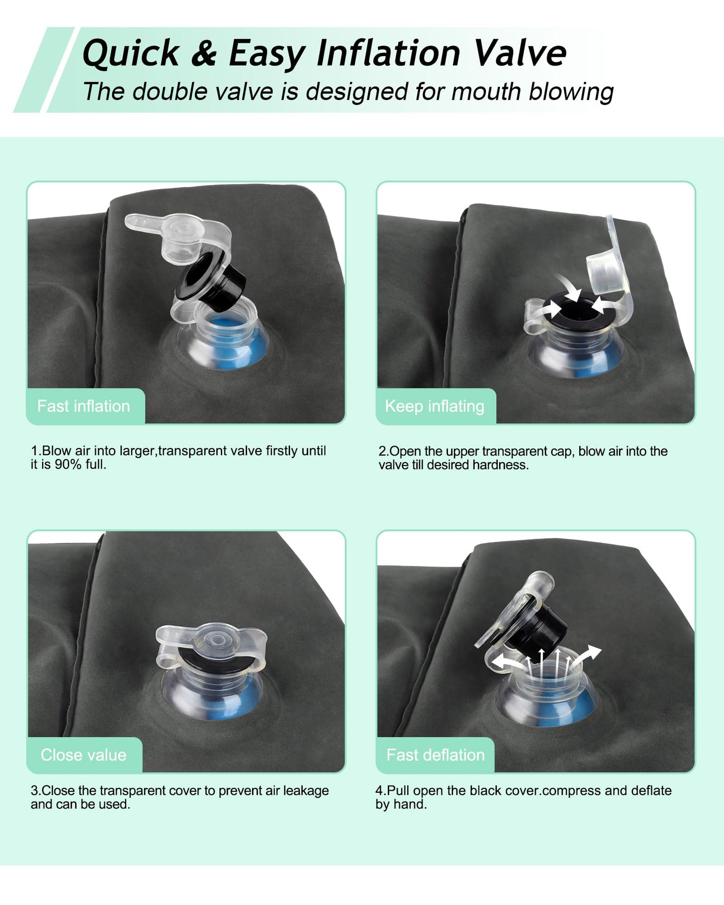 JefDiee Inflatable Travel Foot Rest Pillow, Kids Airplane Bed, Adjustable 3 Layers Height Leg Rest Pillow, Adults Travel Essentials Great for Airplane, Office, Home, Trains, Cars (2 Pack-Dark Grey)