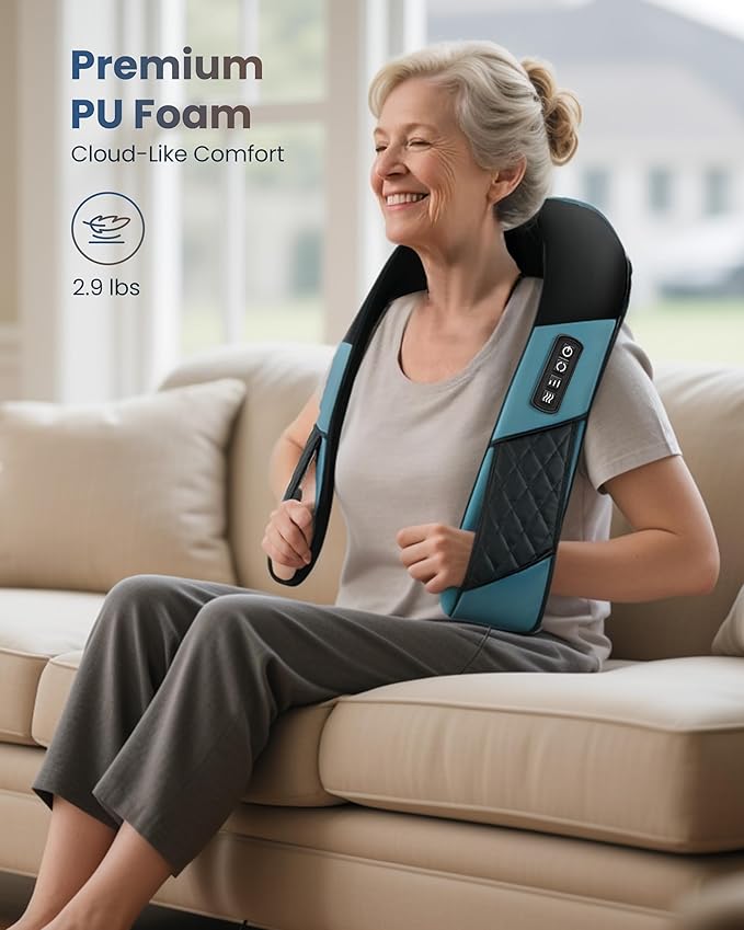 COMFIER Cordless Neck Massager for Pain Relief Deep Tissue, Shiatsu Shoulder Massager with Heat, 3D Kneading Back Massager Pillow, Rechargable & Portable, Car Office,Home Use