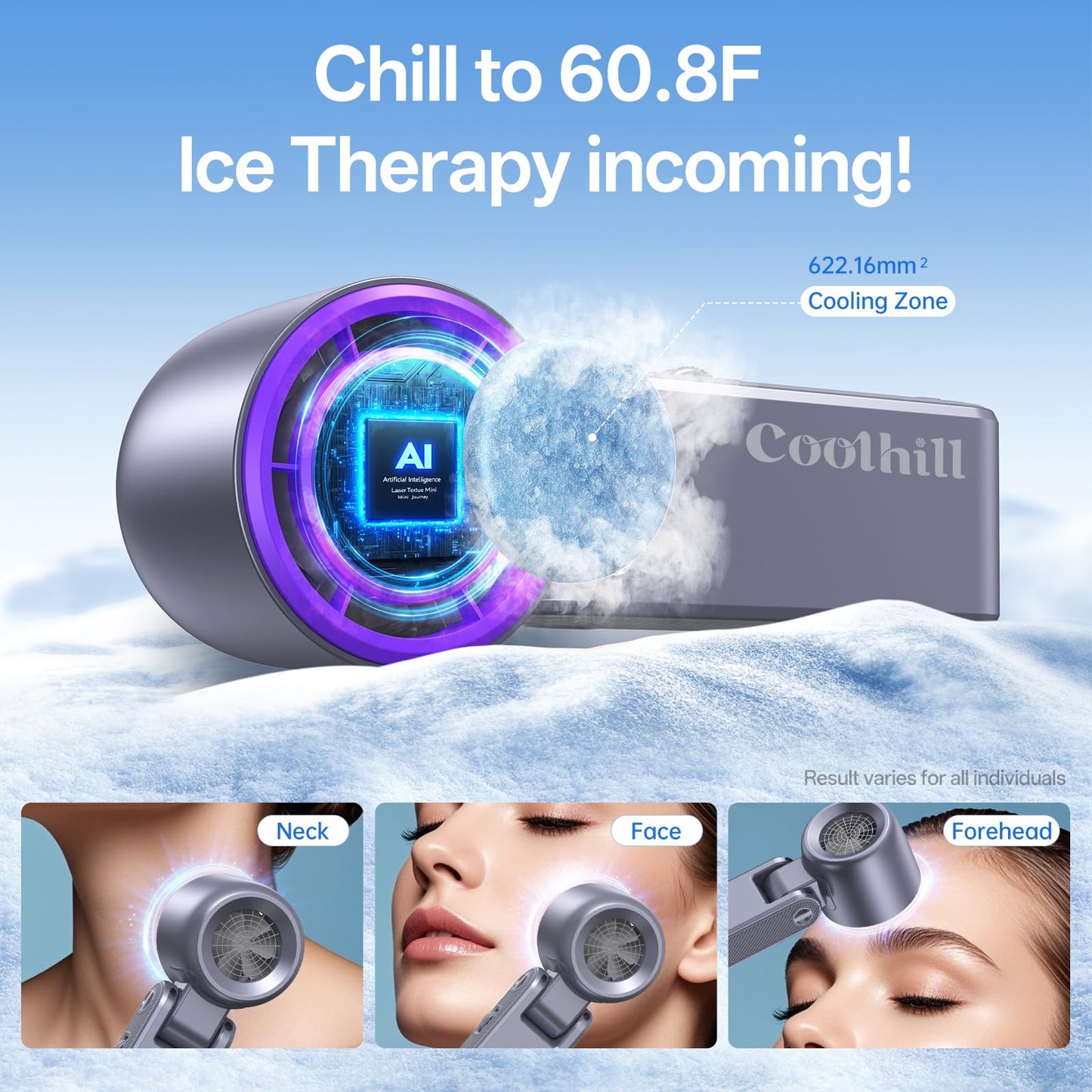 Coolhill Handheld Portable Fan with Ice Cooler: 100-Speed 5500mAh Rechargeable Handheld Fan, 12H Time Hand Cooling Personal Fans with 20000 RPM Air Turbo Tech for Travel Outdoor (Purple)