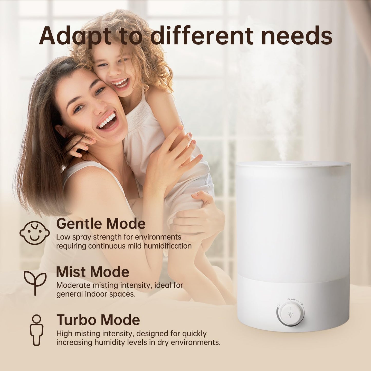 YOGIN Humidifiers for Bedroom Large room,Top fill 2.5L Ultrasonic cool mist Humidifiers for Baby Nursery and Plants,Up to 24 Hours, 24db Quiet,Night Light, Auto Shut Off, Easy Clean Humidifier