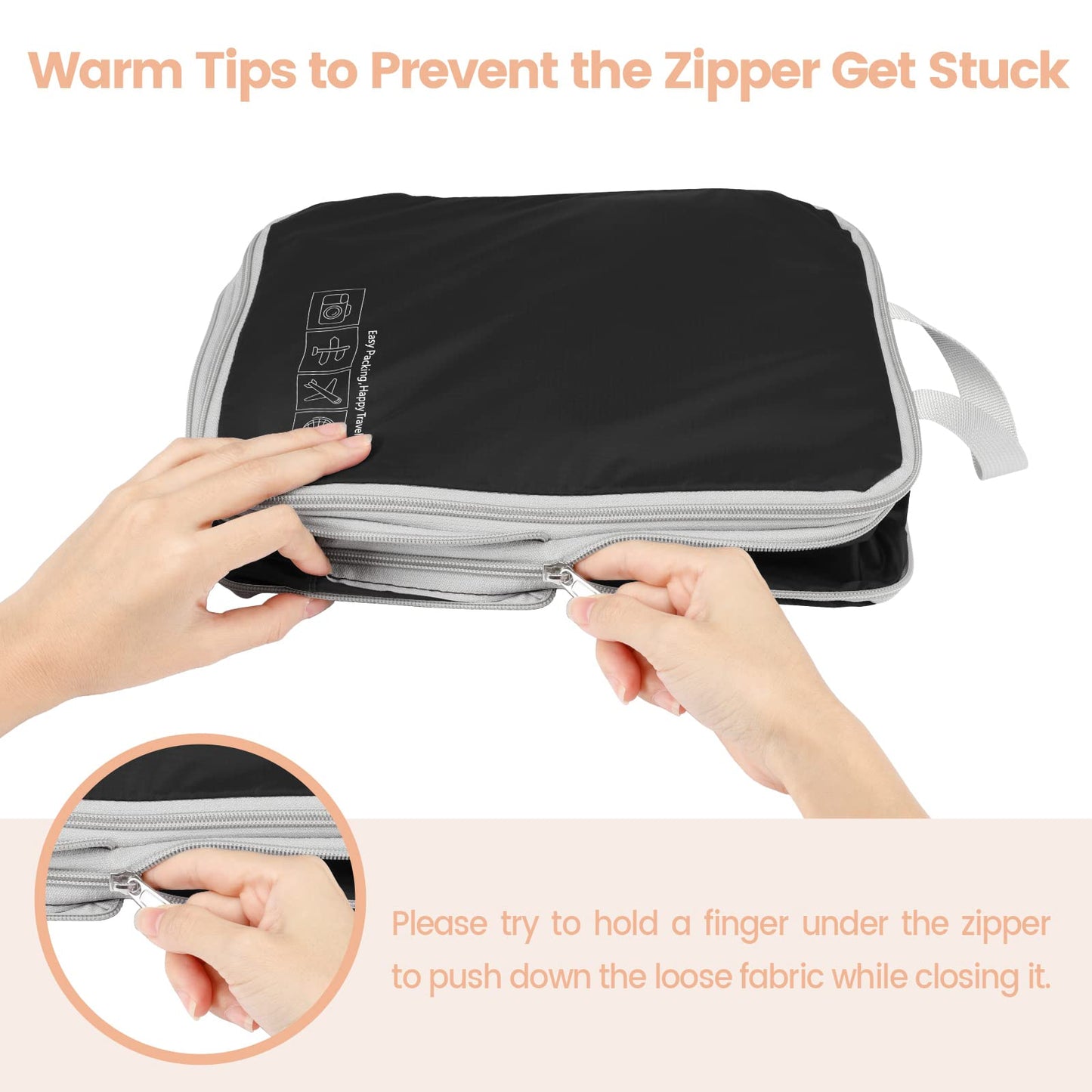 Cambond Compression Packing Cubes for Travel Women, 3 Pack Travel Bags Luggage Packing Organizers Essentials Compression Cubes for Carry on Suitcases, Black