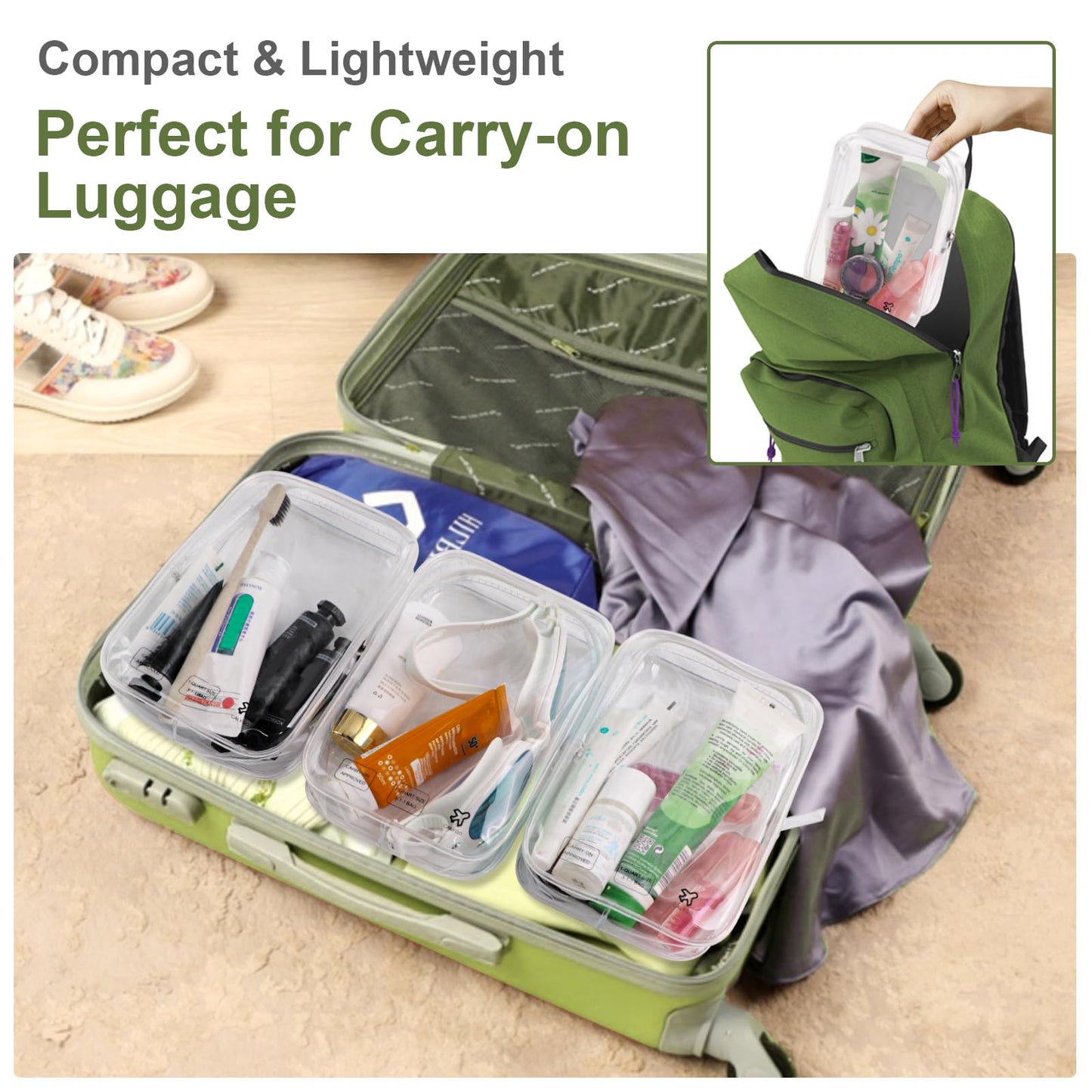3 Packing Cubes Quart Size Travel Bag Tsa Approved Clear Toiletry Bag Small European International Must Haves Long Flight Airplane Essentials for Flying Toiletries Liquids Accessories Men Women