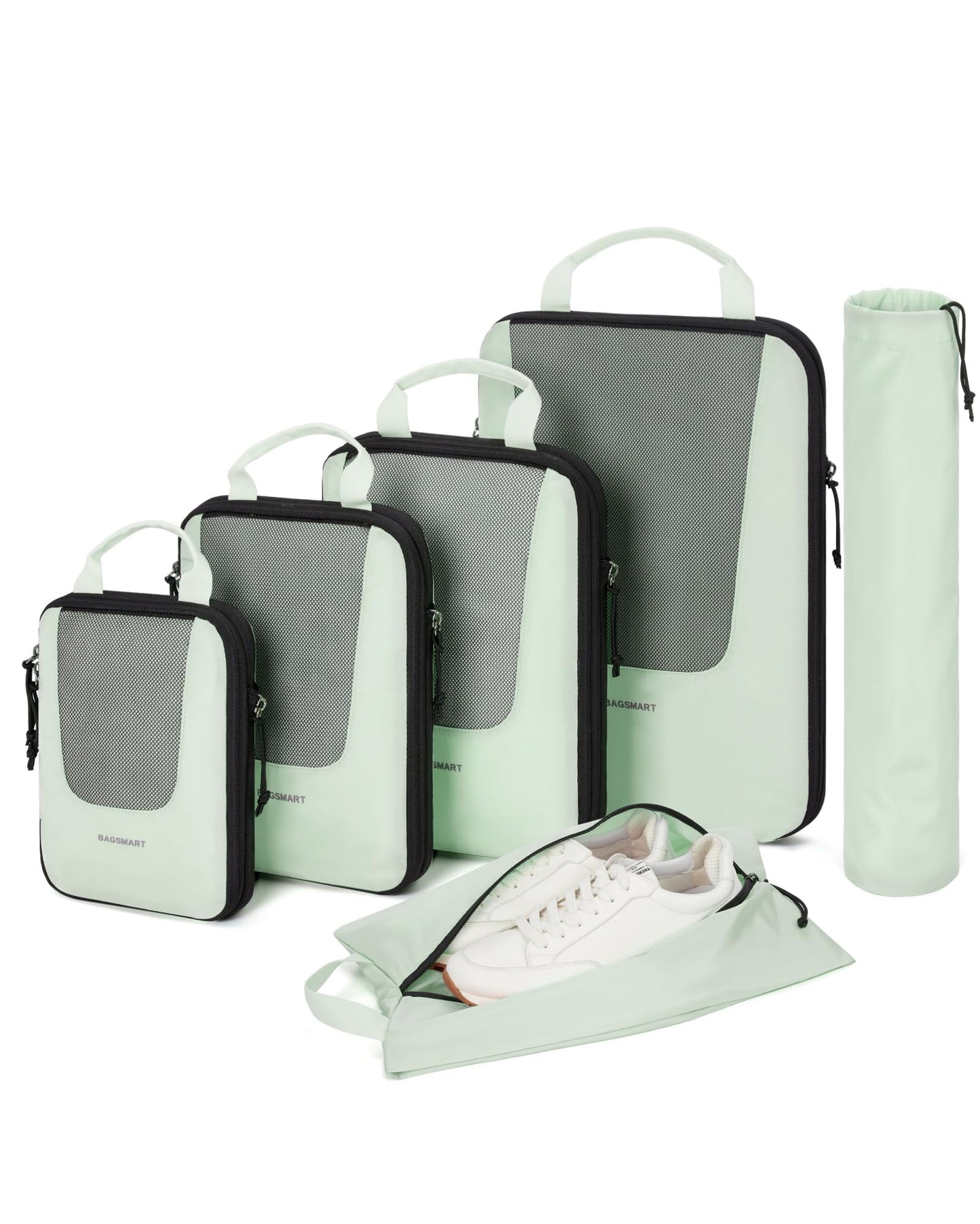 BAGSMART Compression Packing Cubes for Travel, 6 Set Packing Cubes for Suitcases, Lightweight Luggage Organizer Set Cubes for Business Travel Essentials, Light Green