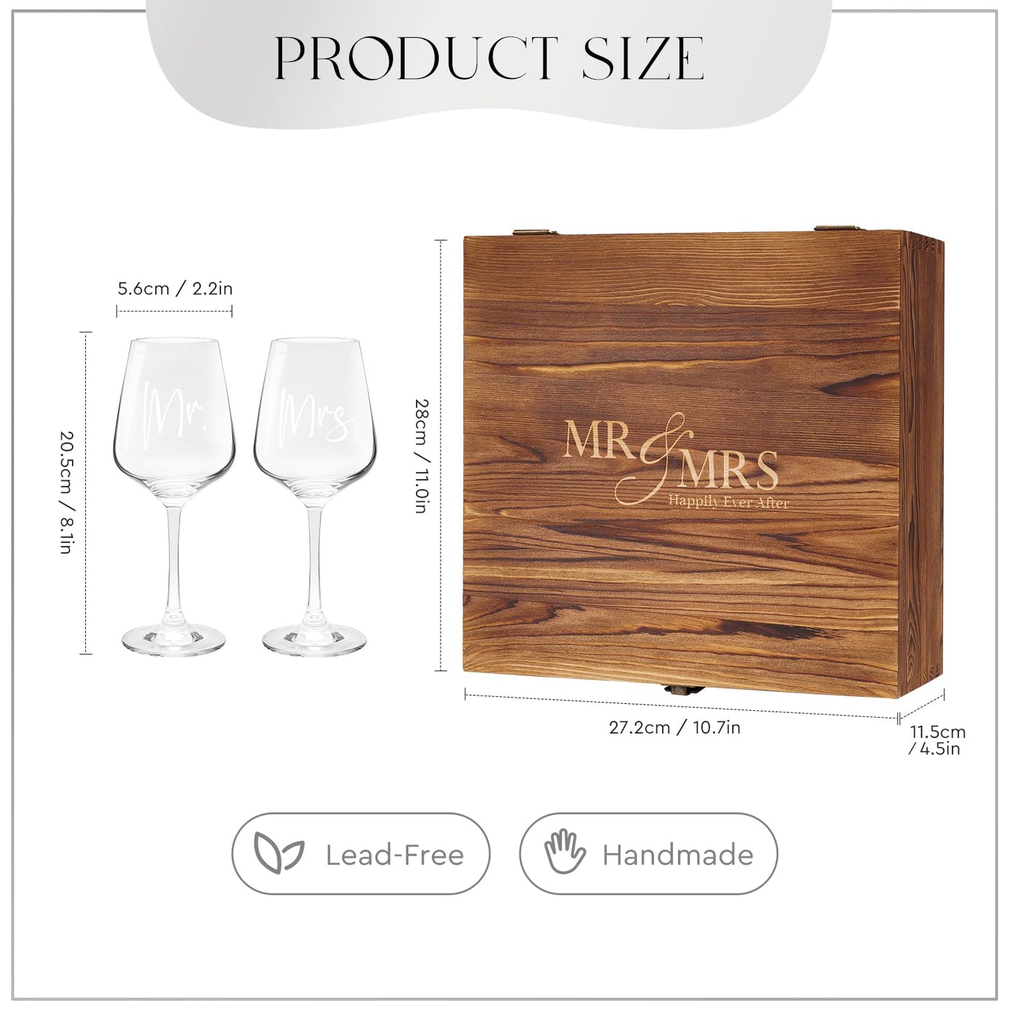 AW BRIDAL Mr Mrs Wine Glasses Set Wedding Gifts for Couples, Engagement Gift for Bride and Groom Newlyweds, Bridal Shower Gifts with Wine Opener Stopper and Engraved Wooden Keepsake Box