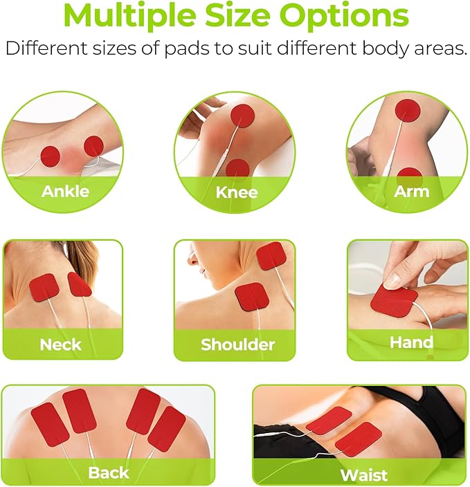 AUVON TENS Unit Replacement Pads Combination Set, 20 Packs Multiple Sizes Electrodes for TENS Unit, Reusable and Latex Free Pigtail TENS Pads for Multiple Pain Relief, 2mm Connector(Red)