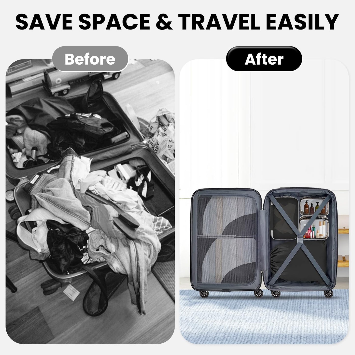 10 Set Compression Packing Cubes, Lightweight Travel Essentials, Stretchable Expandable Storage Bags, Compression Bags for Travel Accessories Luggage Storage Set (10 Pcs, Black)