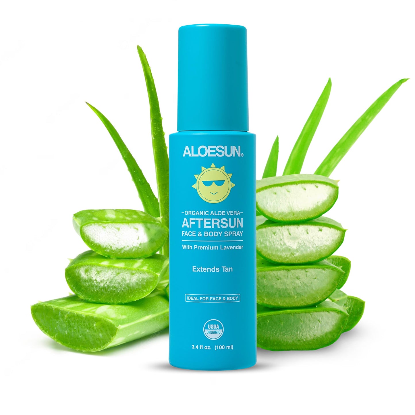 ALOESUN After Sun Face and Body Spray | Non Sticky Organic Aloe Vera for Sun Exposure Relief with Pure Lavender Essential Oil | Natural Aftersun Skin Moisturizer for Redness | Travel Size 3.4 Fl Oz