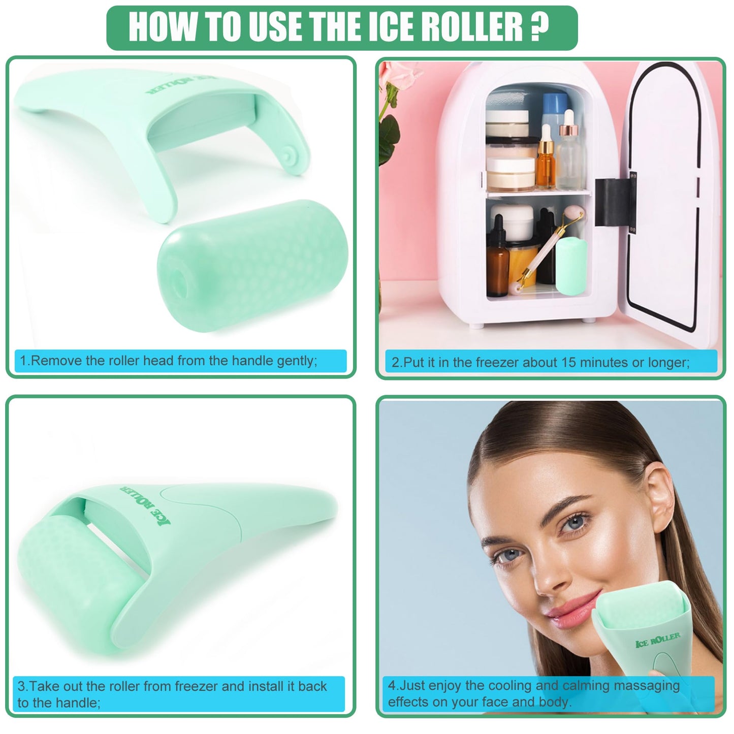 Ice Roller and Gua Sha Skin Care Tool Set, Face Roller for Women, Gua Sha Tool for Face, Facial Skin Care Kits for Puffiness Reducing Muscle Relaxing Wrinkles Relieving, Self Care Gift for Women