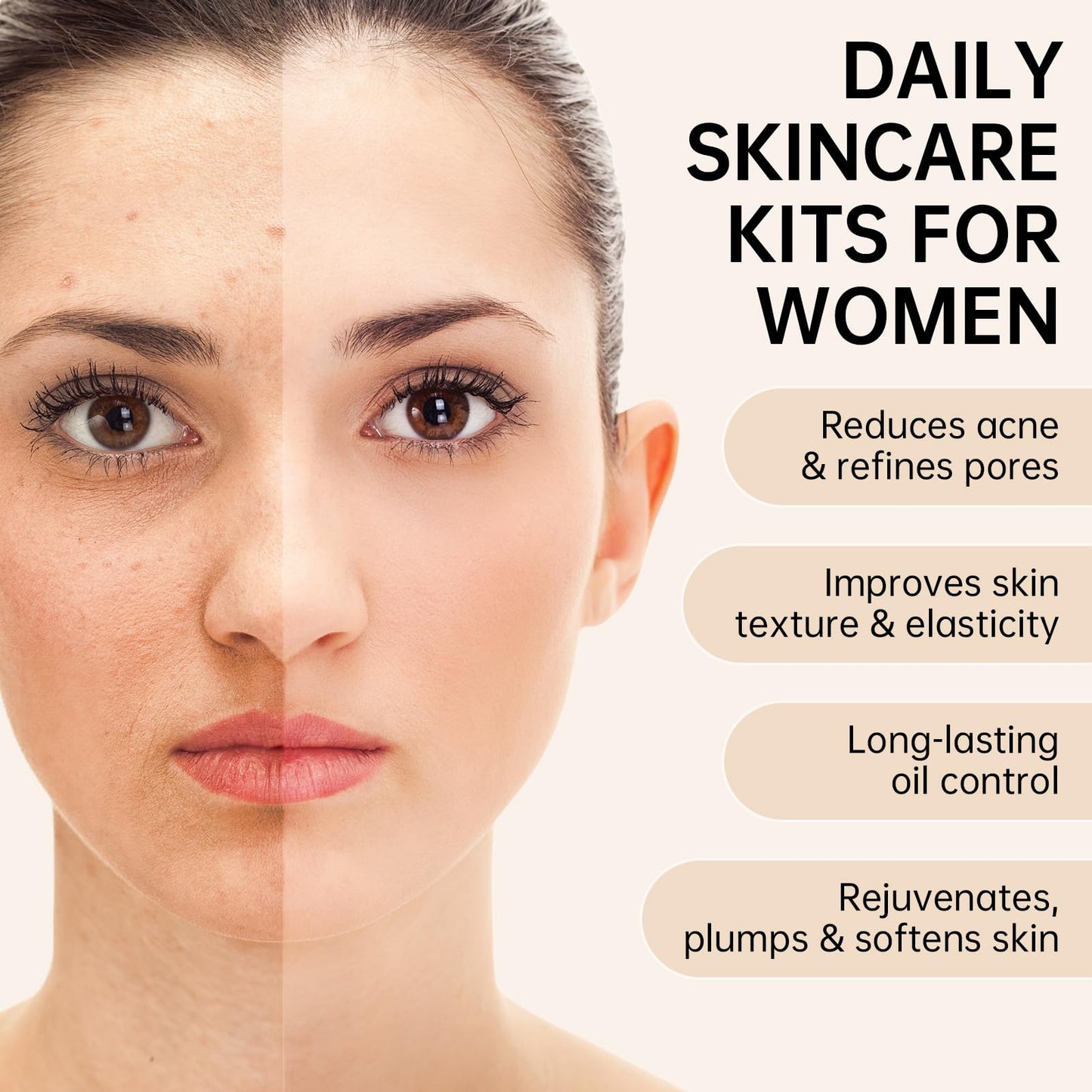 Collagen Skin Care Set, Anti Aging Skincare Set for Reduce Wrinkles, Shrink Pores, Smooth Fine Lines, Hydrating, 4 Pcs Travel Skincare Kits for Women with Cleanser, Serum, Cream, Eye Cream.