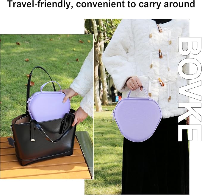 BOVKE Hard Carrying Case with Sleep Mode for Apple AirPods Max Wireless Over-Ear Headphones, AirPods Max Protective Portable Storage Bag with Mesh Pocket for Headphone Accessories, Purple