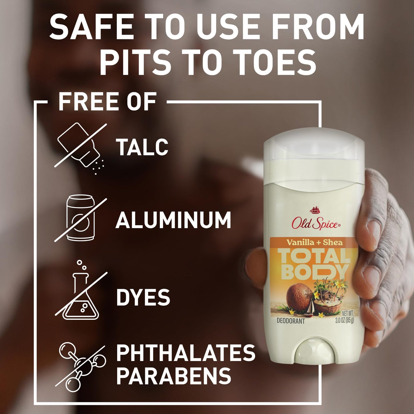 Old Spice Whole Body Deodorant Stick for Men, Travel Size, Aluminum Free, Vanilla + Shea Scent, 24/7 Odor Protection, 24/7 Freshness, Dermatologist Tested, Gentle on Skin, Safe to Use All Over, 0.5 oz