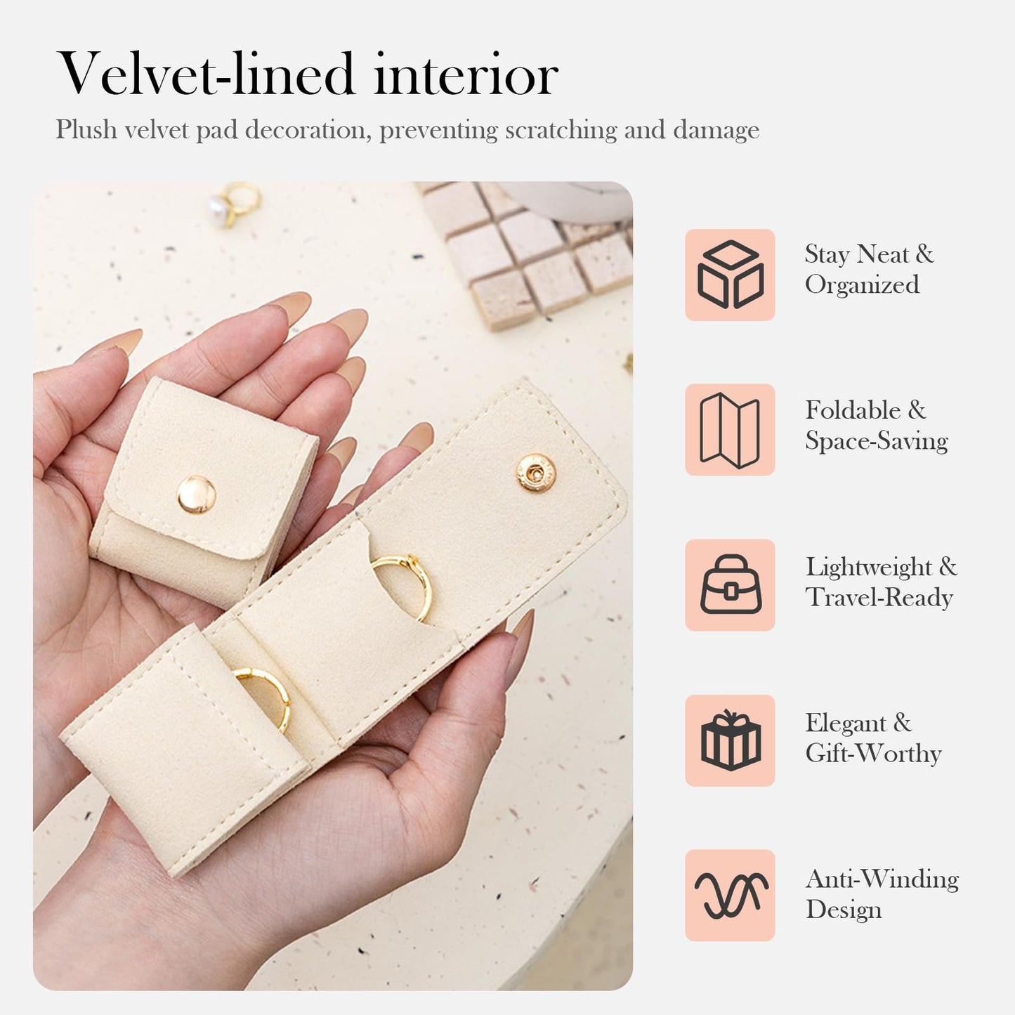 Jwtolp Mini Travel Jewelry Bag, Mini Travel Jewelry Roll Bag with Buckle, Portable Foldable Multifunctional Travel Jewelry Organizer Case, Small Jewelry Box for Earrings, Rings, Necklaces