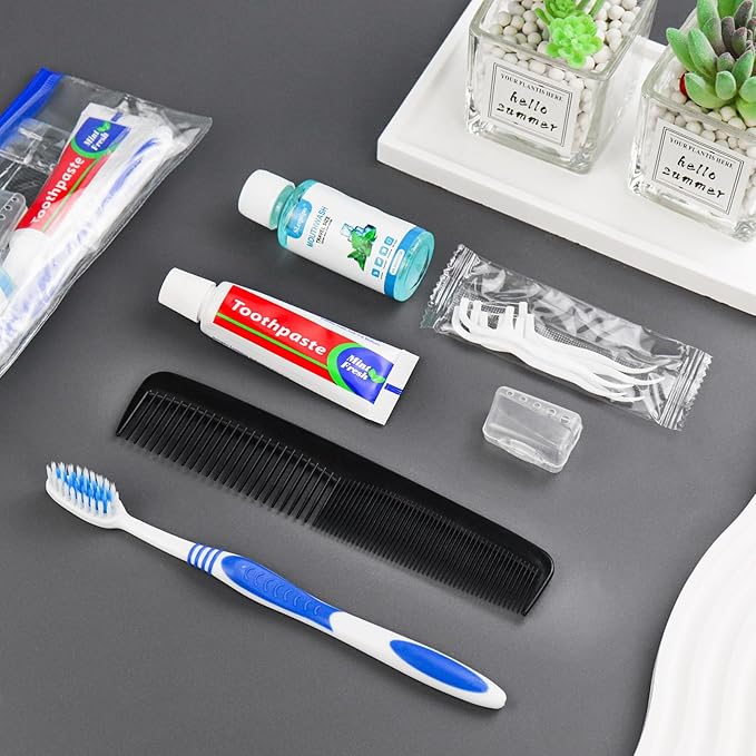 10 Set Travel Toothbrush Kit Bulk,Disposable Toothbrush with Toothpaste Set with Mouthwash,Toothpaste,Cover,Comb,Zip Bag,Floss Picks,Toothbrushes Set for Homeless,Travel