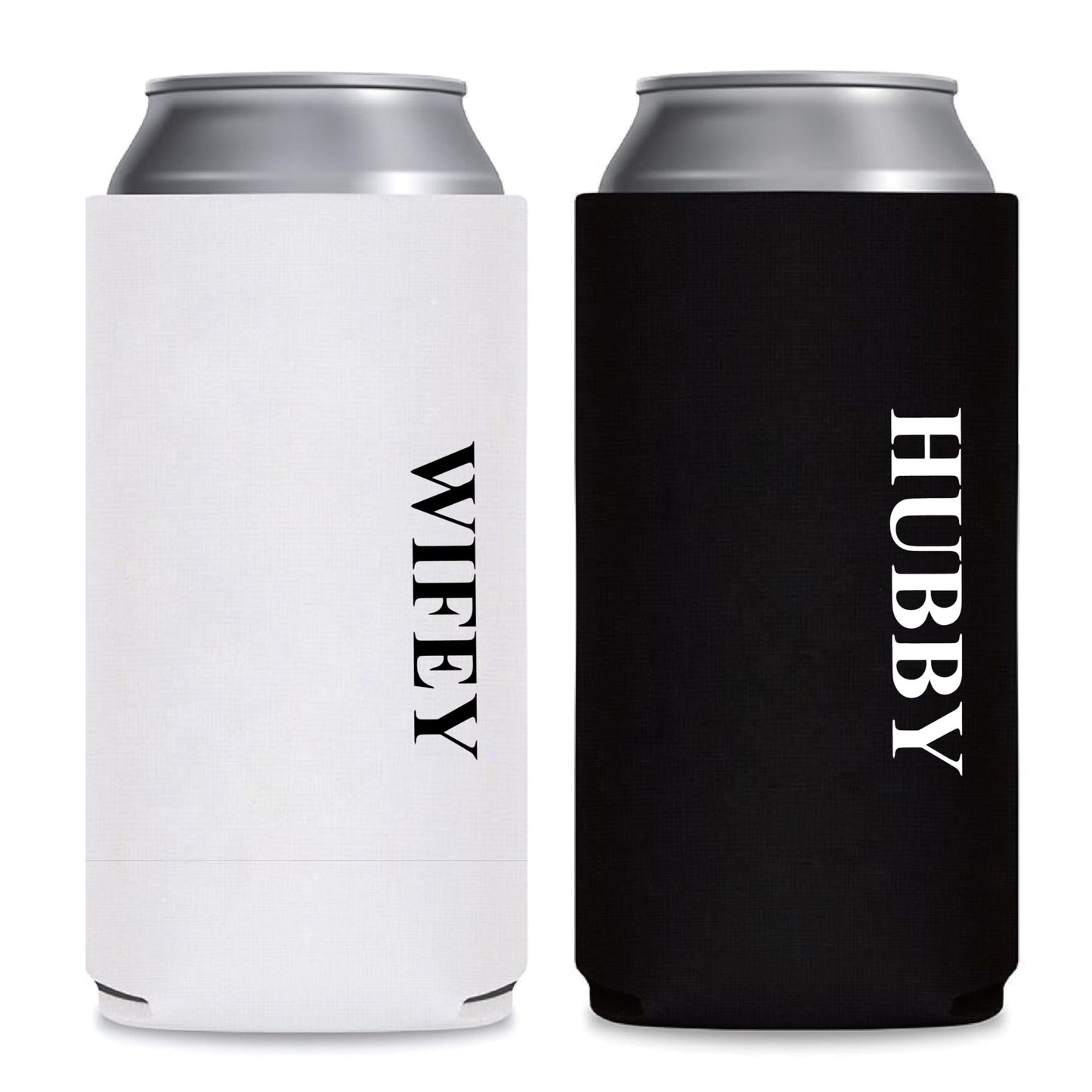 PartyGifts&beyond Honeymoon Essentials Hubby and Wifey Gifts Slim Can Coolers Wedding Can Coolers Engagement Gifts for Couples(HW-TR)