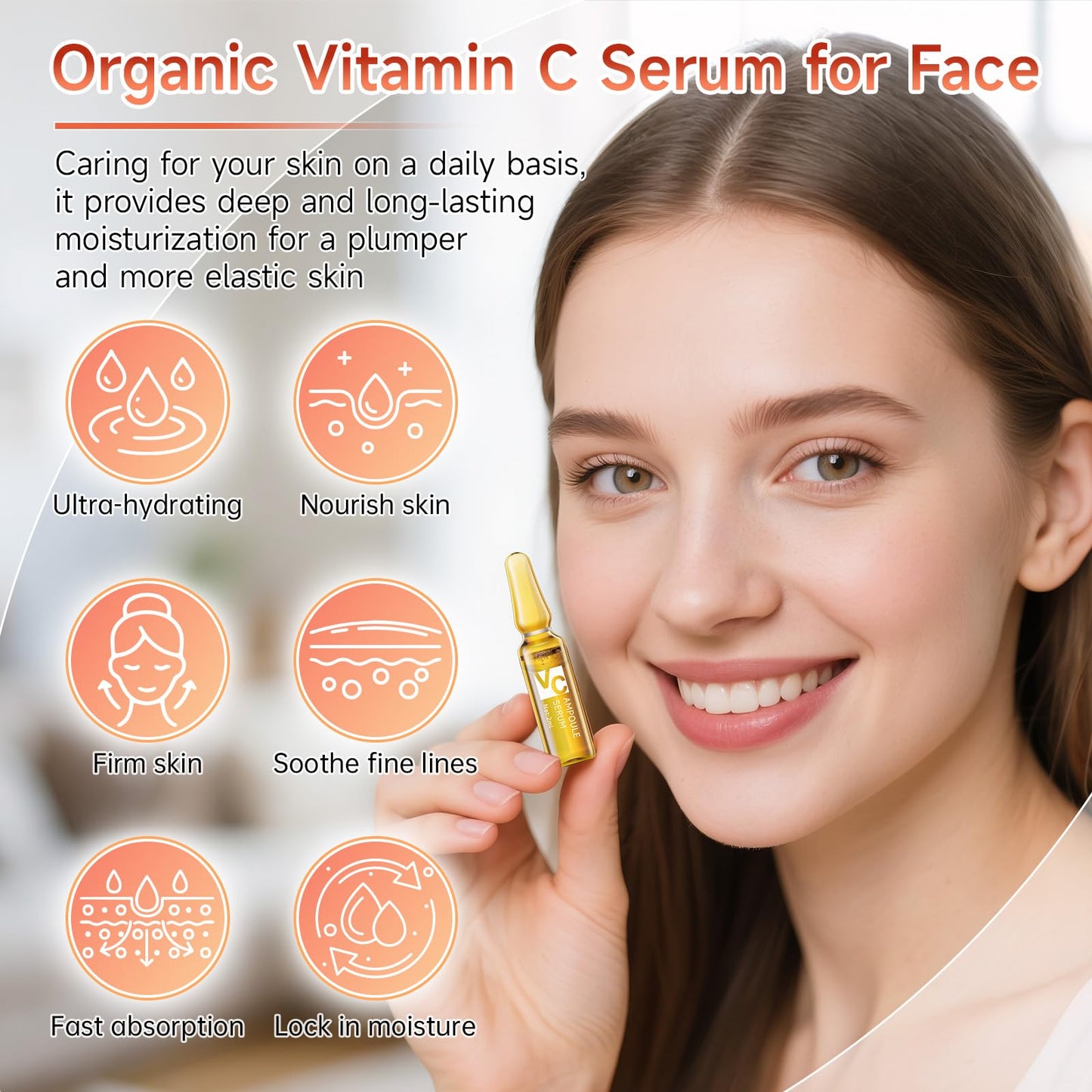 Vitamin C Face Serum, Hyaluronic Acid + Niacinamide + Ascorbic Acid, Anti Aging Facial Serum Ampoules for Wrinkles, Firmness & Moisturizing, Organic Vitamin C for Face with Three Boxes of 21 Ampoules