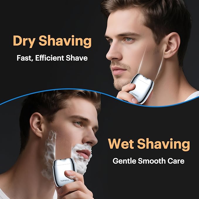 All-Metal Mini Electric Shaver for Men – Smooth & Close Shave, Portable USB-C Rechargeable Razor with Mirror Cap, Waterproof Wet/Dry, Ideal Gift for Dad Husband Boyfriend – RX40 Silver