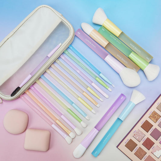 Makeup Brushes, 18Pcs Makeup Brush Set with 2 Sponges & Travel Bag, Colorful Make Up Brushes for Foundation Powder Blush Blending Eyeshadow, Soft Synthetic Fiber, Rubber Handle, Face & Eye Brush Kit