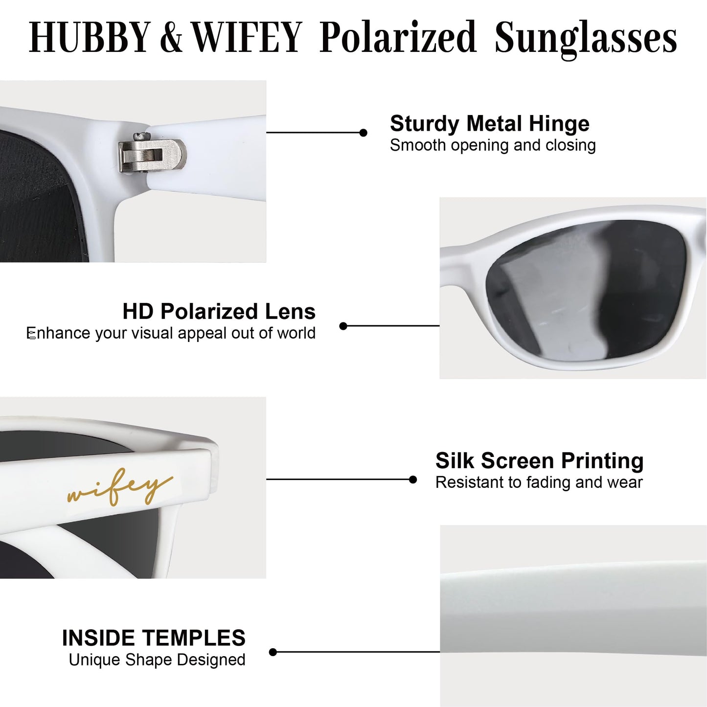 Mr&MrsGifts Honeymoon Essentials Hubby and Wifey Polarized Sunglasses Wedding Sunglasses for the Couple Groom Sunglasses Engagement Gift(HW-S)