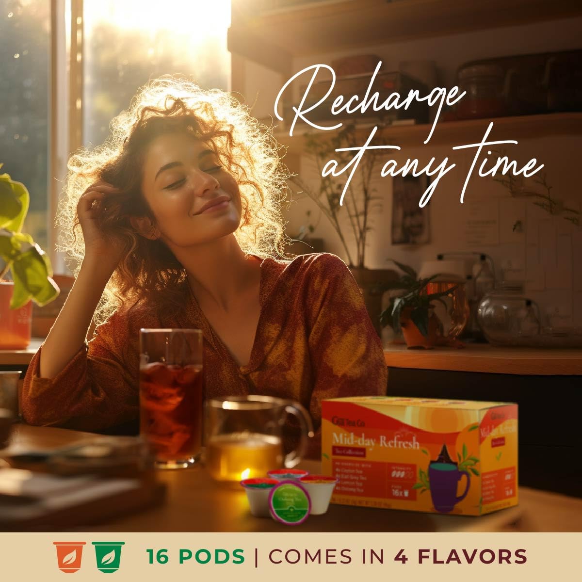 Gya Tea Co Mid-Day Refresh Tea Gift Set (16 ct) - Assorted Tea Pod Variety Pack with Ceylon, Lemon, Oolong & Earl Grey 4 Flavors for Refresh & Energy