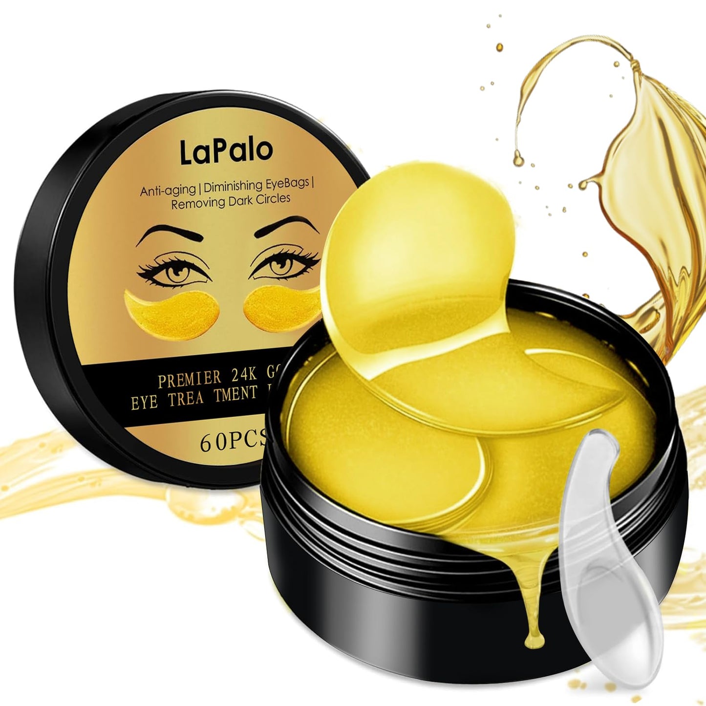 LaPalo 24K Gold Eye Mask (60Pcs) Under Eye Patches for Puffy Eyes & Dark Circles - with Collagen,Glycyrrhiza,Glabra, Natural Plant Ingredients Eye Skin Care Pads