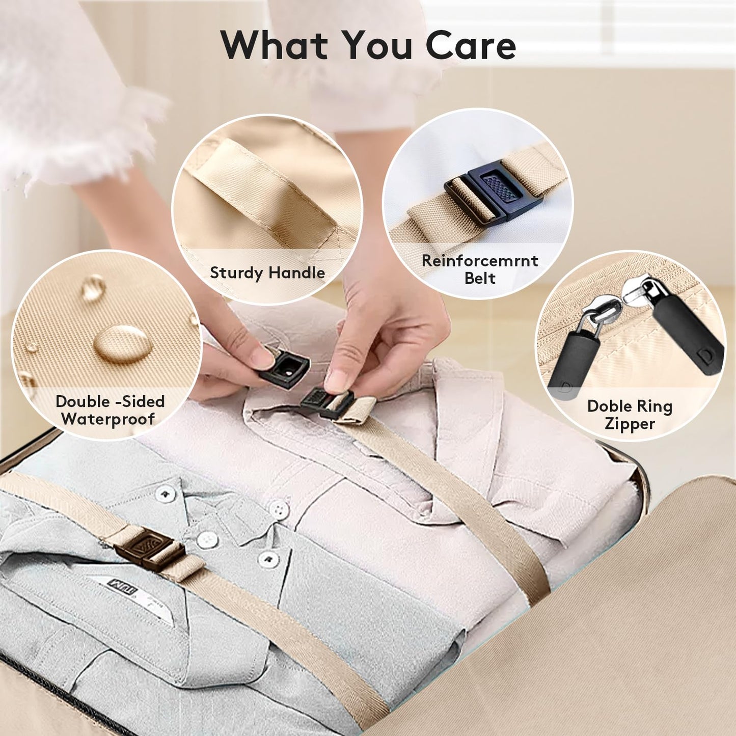 Lhelca 7 Set Packing Cubes Various Sizes Latest Double-Sided Water-Resistant Packing Organizer for Travel Accessories Luggage Carry On Suitcase Cream