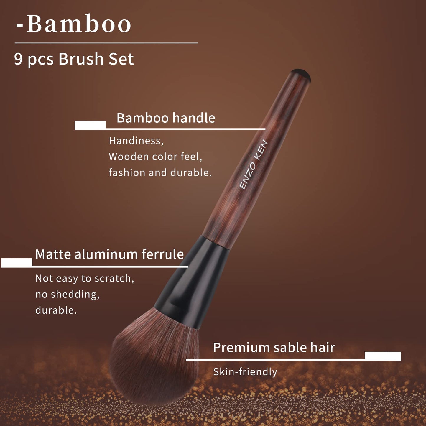 Bamboo Makeup Brushes Set Professional, Sable Makeup Brush Set with Case by Luxury ENZO KEN, Cosmetic Brushes Makeup Set, Make up Brushes Set Professional, Natural Hair Makeup Brush Set Professional.