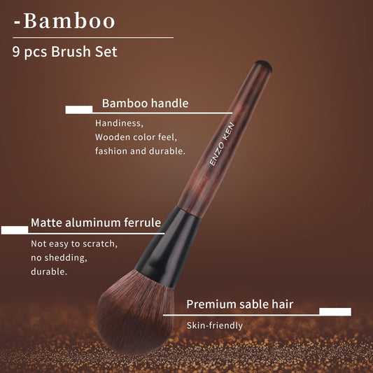 Bamboo Makeup Brushes Set Professional, Sable Makeup Brush Set with Case by Luxury ENZO KEN, Cosmetic Brushes Makeup Set, Make up Brushes Set Professional, Natural Hair Makeup Brush Set Professional.