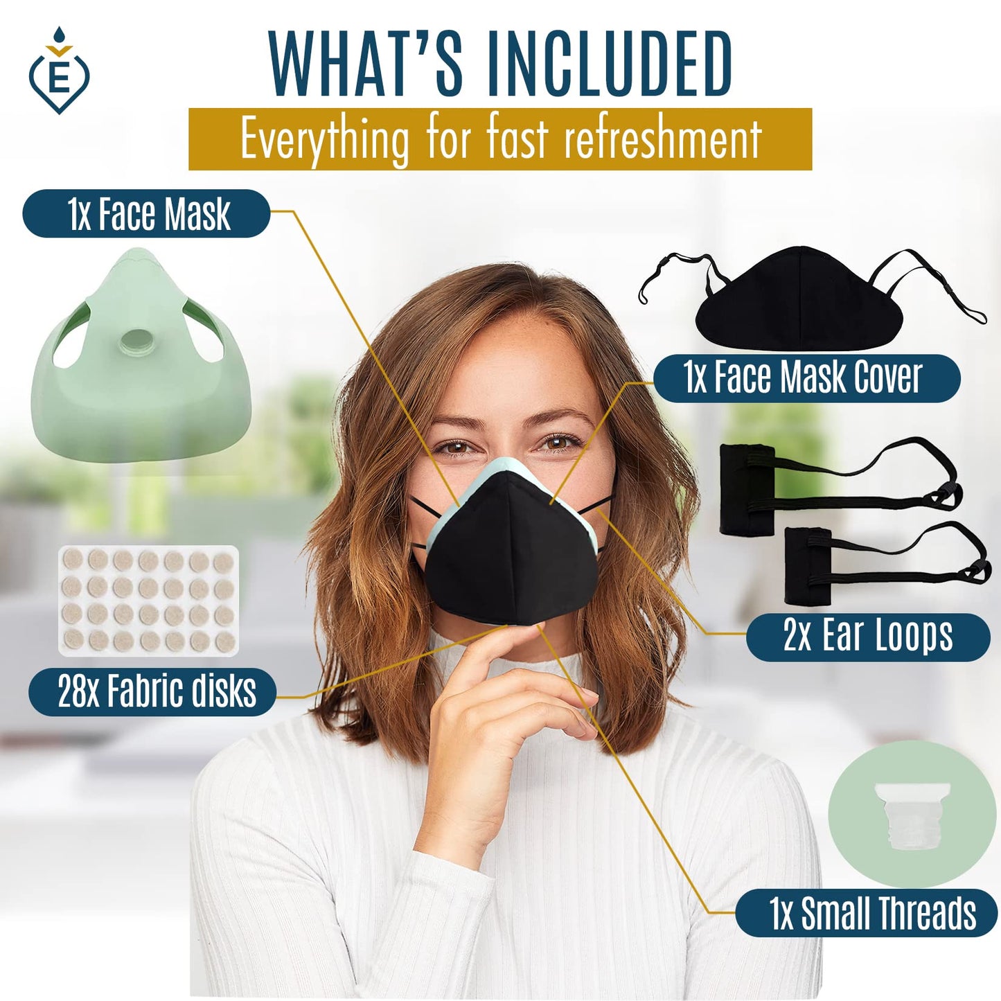 EsScents Aromatherapy Inhaler Scented Mask - Essential Oils Personal Diffuser - Discrete Essential Oil Inhaler Mask - On-The-Go Essential Oils Sniffer, Wearable Vapor Inhaler - Soft Silicone Face Mask