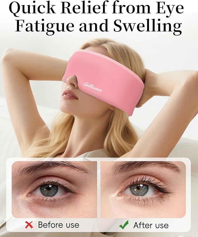 Cooling Eye Mask for Puffy Eyes, Headache and Migraine Relief Gel Eye Mask, for Headache, Puffiness, Eye Strain, Sinusitis & Post-Surgery Care – Large Soft Reusable Cold Eye Compress, Light Pink