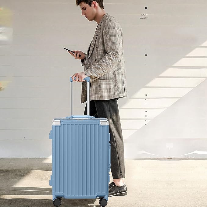 AnyZip Carry On Luggage PC+ABS Aluminum Frame Zipperless Luggage Hard Shell Suitcase with TSA Lock Double Spinner Wheels 20 Inch Haze Blue
