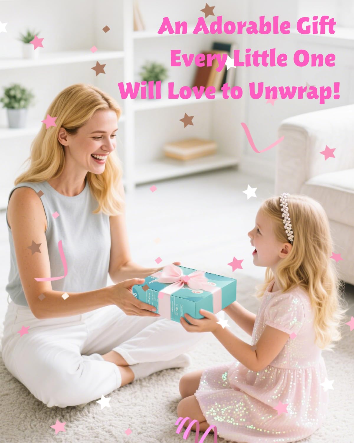 FeeKaa Foldable High Speed Kids Hair Dryer 100 Million Negative Ions, Mini Ionic Travel Kids Blow Dryer with Diffuser Concentrator Detangler Brush Hair Ties Cute Stickers, Compact, Lightweight, Quiet