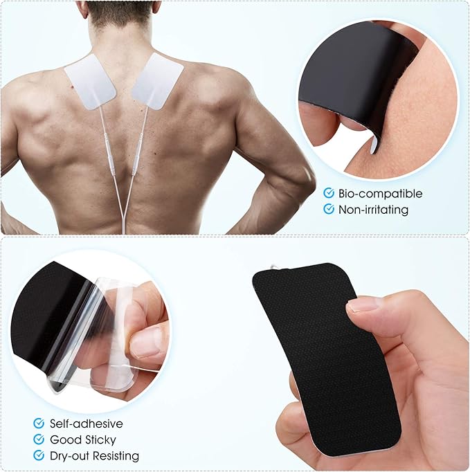 10 Pieces Large Electrode Pads - Premium Reusable TENS Unit Pads with Standard 2mm PIN Connector - 2x4 Inches Self-Adhesive for Pain Relief and Muscle Stimulation