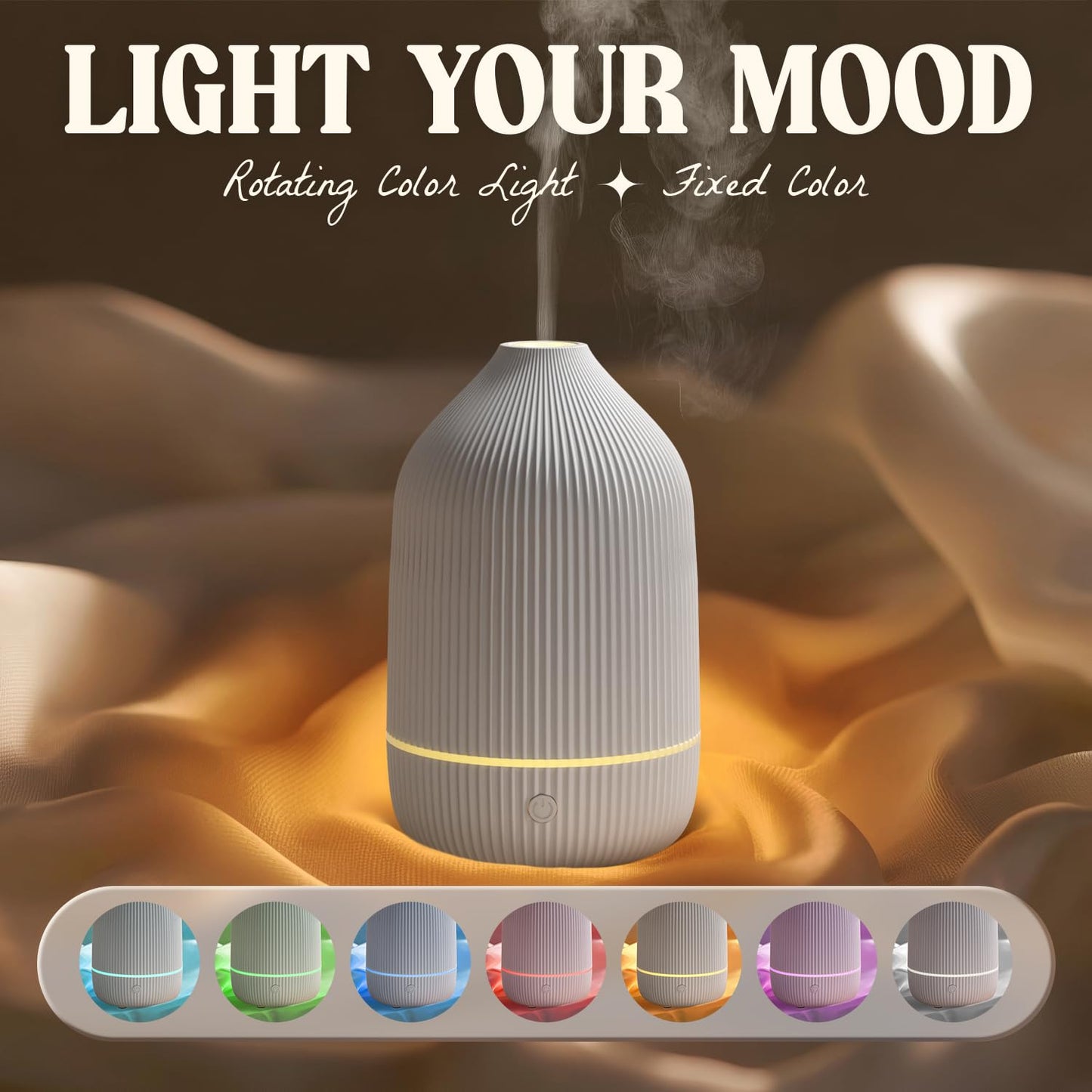 Essential Oil Diffuser, 100ml Aromatherapy Diffuser, Mini Ultrasonic Diffuser for Essential Oil, Home, Office, Cool Mist Humidifier with 7 Led Light, Auto Shut-Off, White
