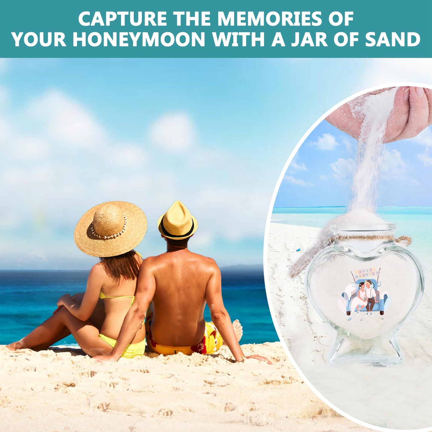 Azrra Honeymoon Sand Keepsake Jar 2025, Bridal Shower Gifts, Honeymoon Essentials for Newlywed, Engagement, Wedding Gifts for Couples 2025, Heart Shaped Jar with DIY Stickers & Gift Box