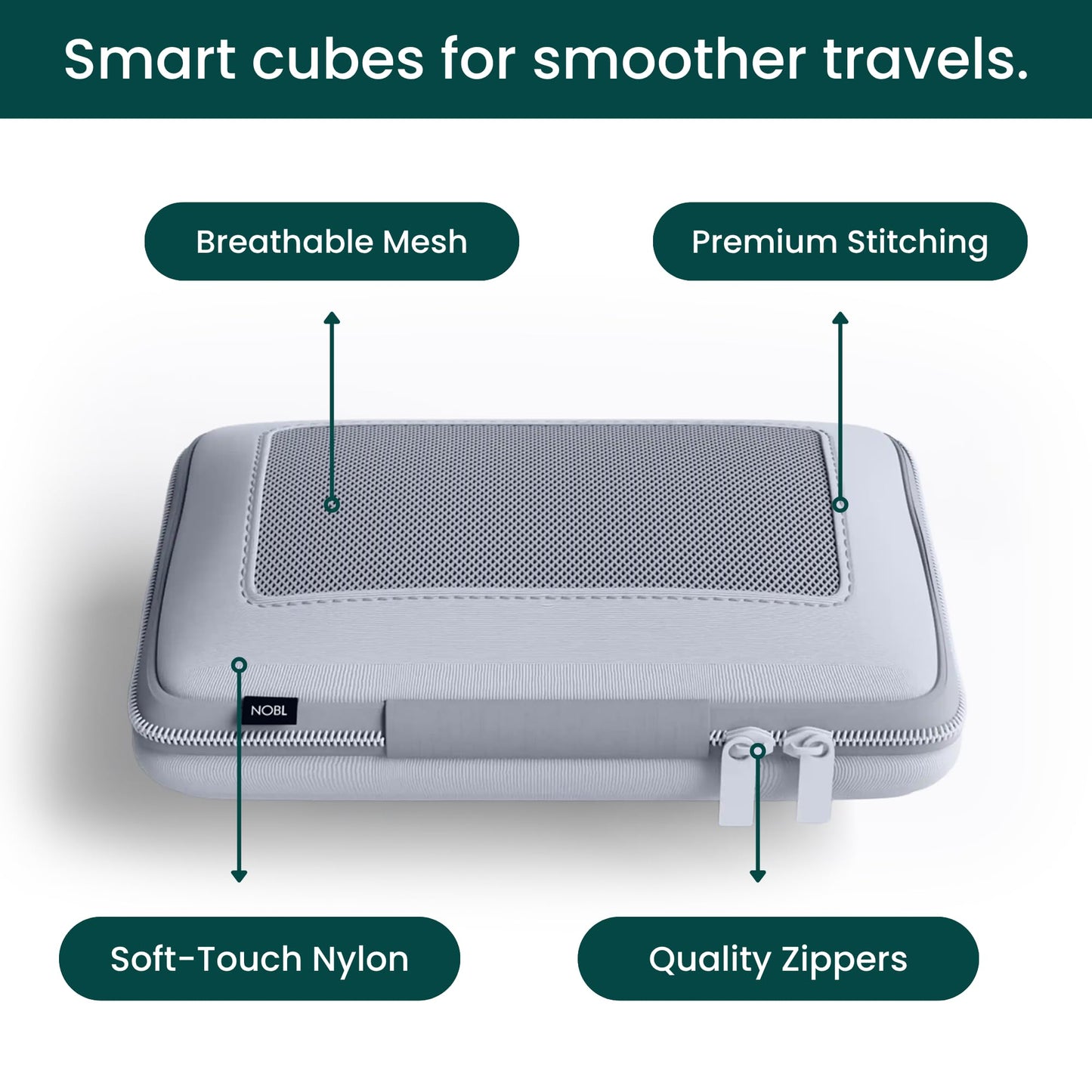 Nobl Travel Compressible Packing Cubes Set, 6 Pieces Travel Packing Organizers, Compression Luggage Cubes for Suitcases & Carry On, Space Saving (XXS, XS, S, M, L, XL) - Cloud